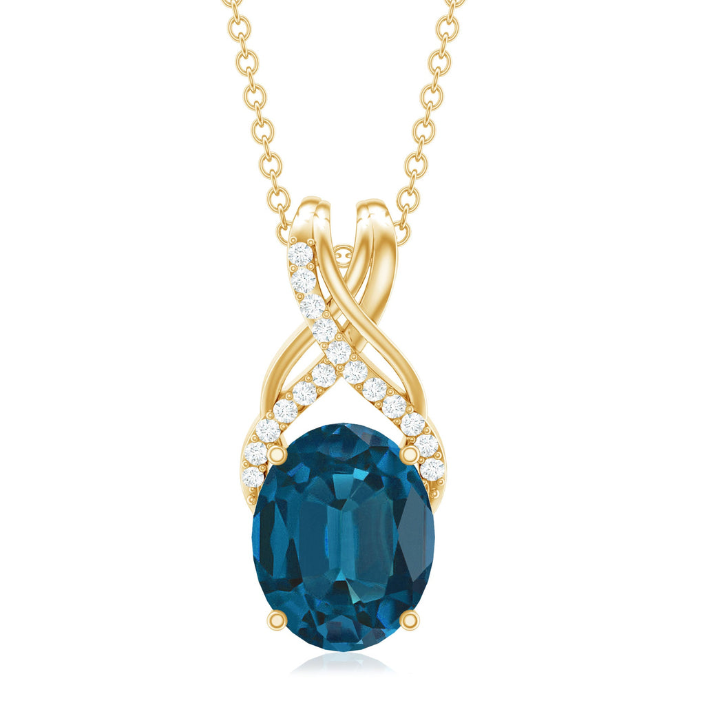 2.5 Carat Oval London Blue Topaz Solitaire Necklace with Diamond Twisted Bail