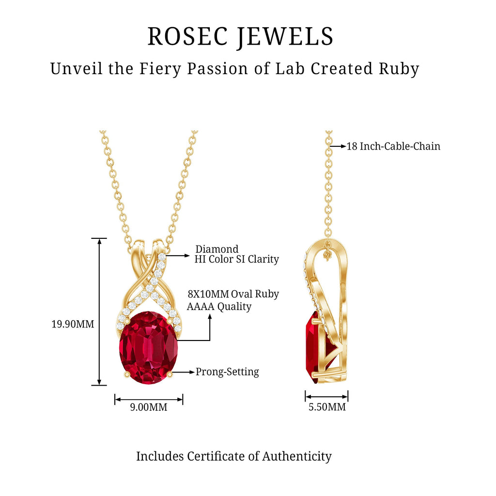 4 Carat Oval Lab Created Ruby Pendant with Diamond Bail