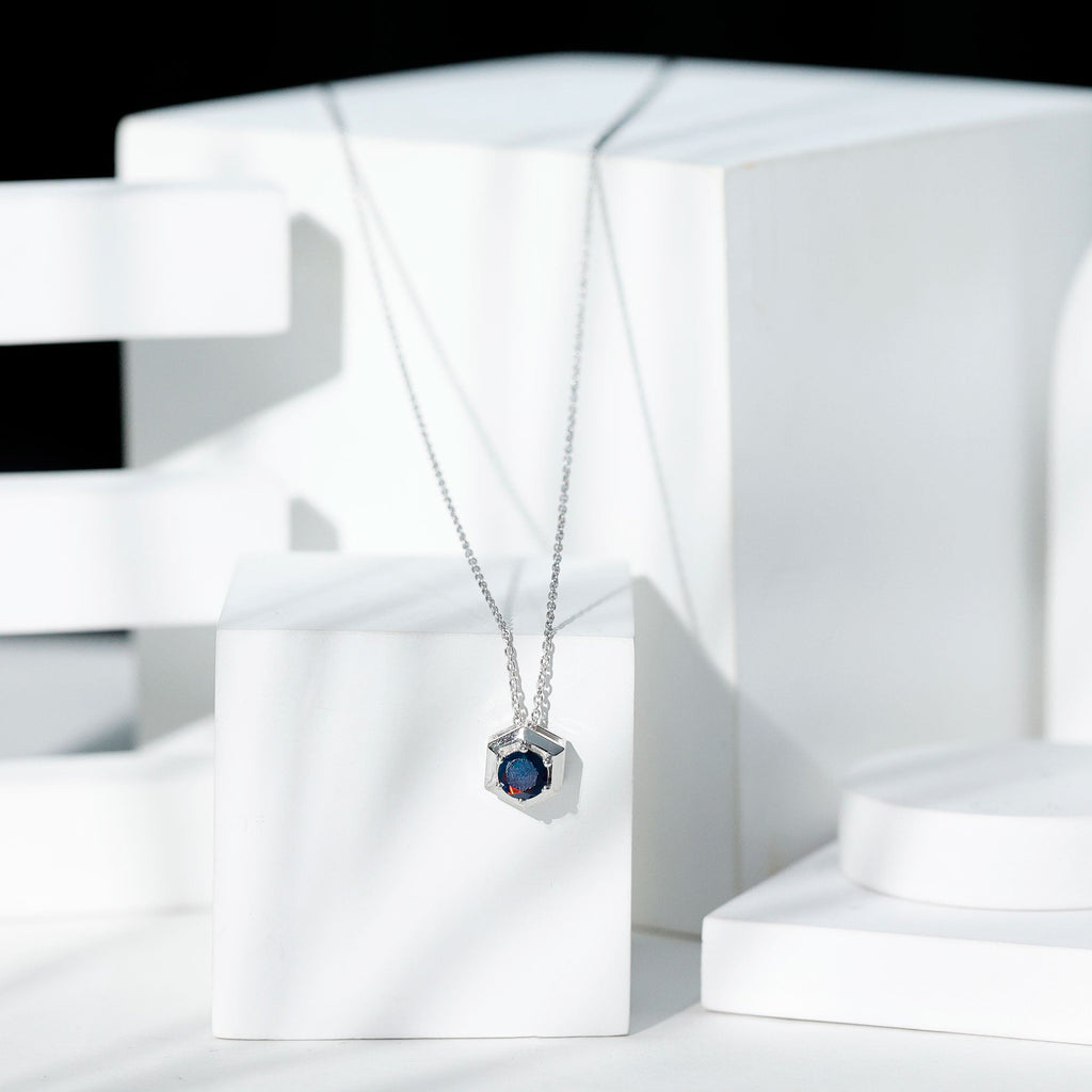 Natural Black Opal Hexagon Pendant Necklace With Chain