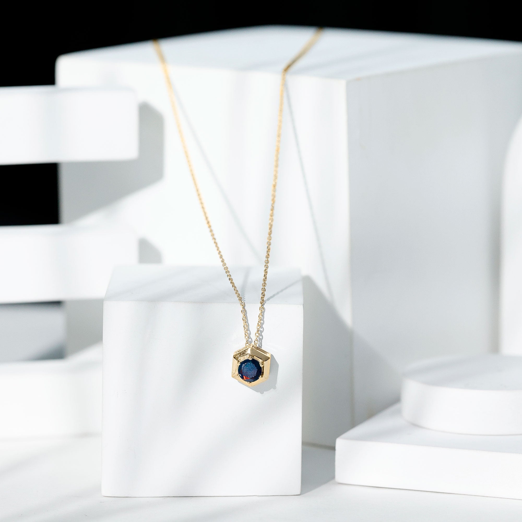 Natural Black Opal Hexagon Pendant Necklace With Chain