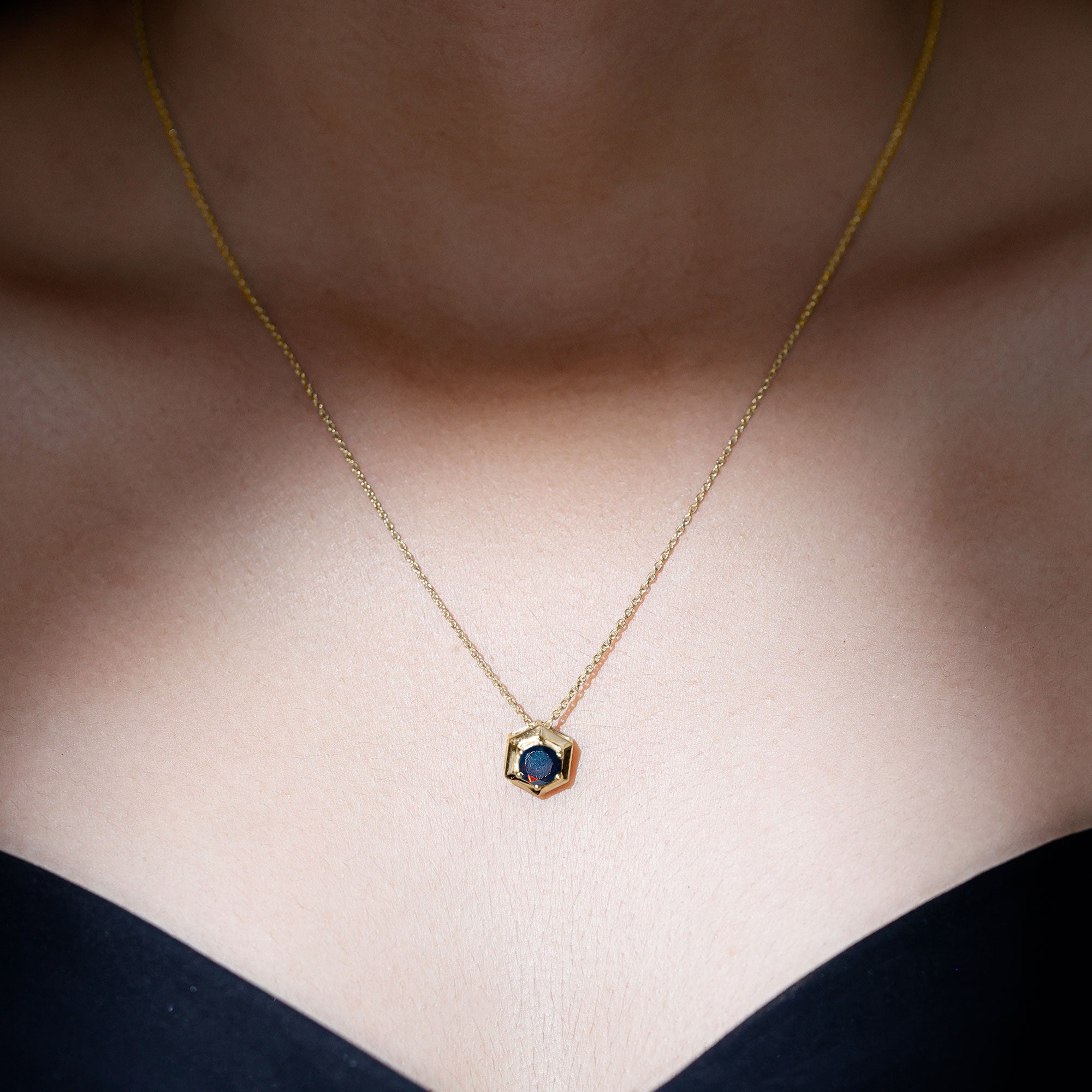 Natural Black Opal Hexagon Pendant Necklace With Chain