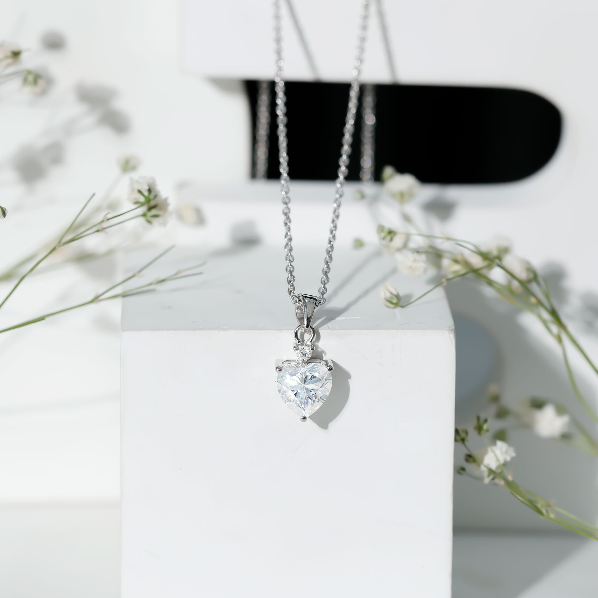 Sterling Silver 2 Carat Moissanite Heart Pendant Necklace