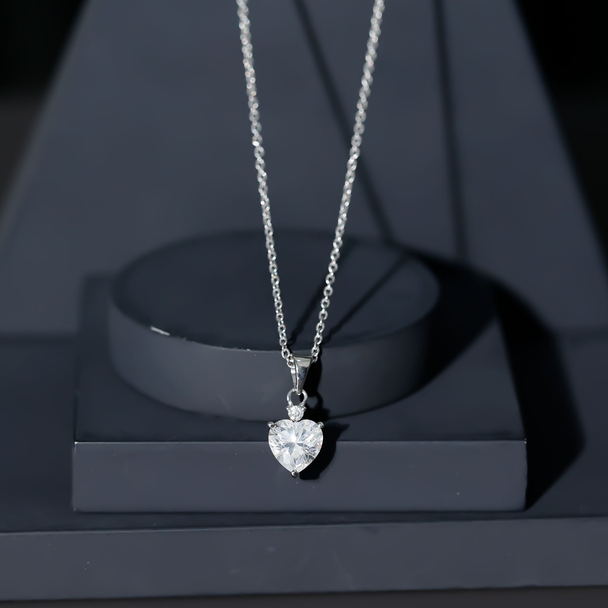 Sterling Silver 2 Carat Moissanite Heart Pendant Necklace