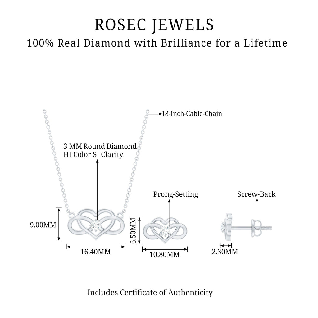 Round Cut Diamond Infinity Heart Jewelry Set