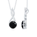 Cushion Cut Black Onyx Solitaire Infinity Necklace with Lab Diamond