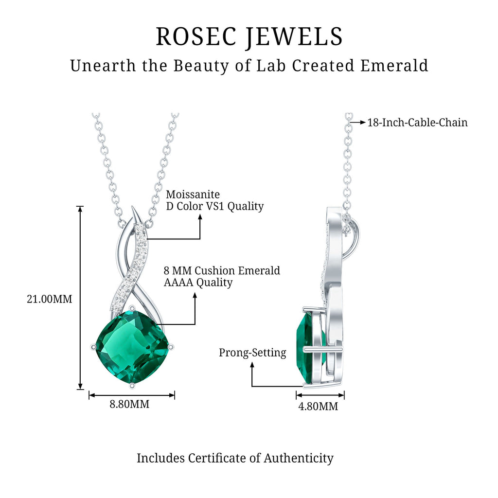 Cushion Cut 8MM Lab Created Emerald Infinity Necklace with Moissanite