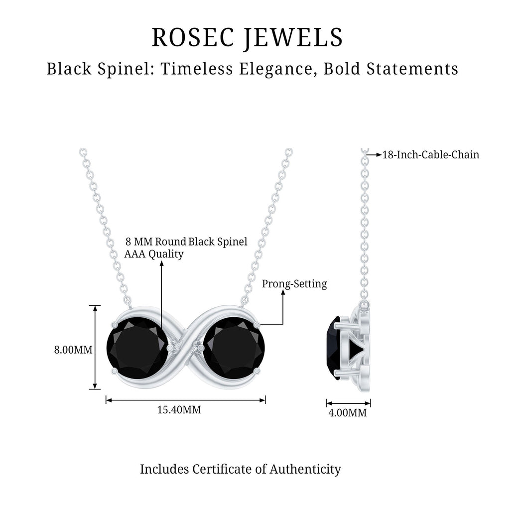 Round Cut Black Spinel Two Stone Infinity Necklace