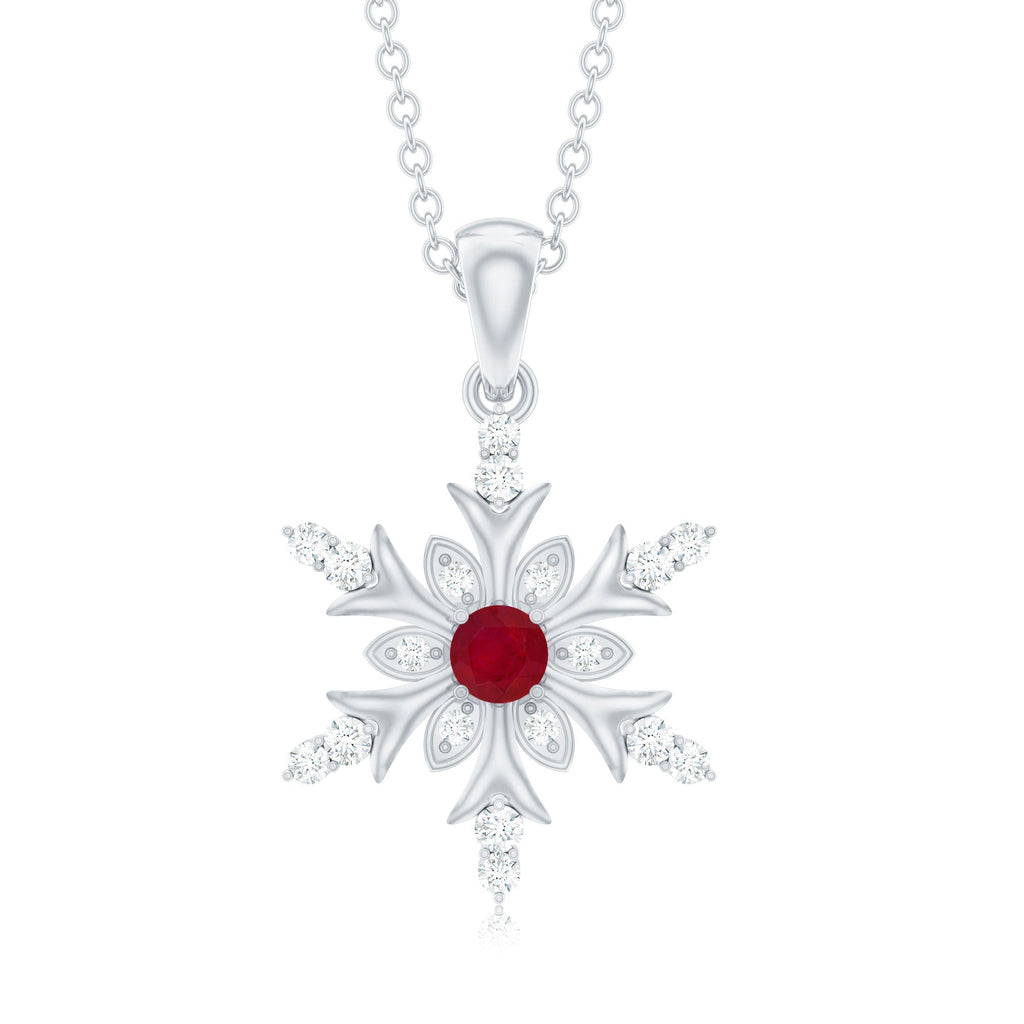 Natural Ruby and Diamond Snowflake Pendant Necklace