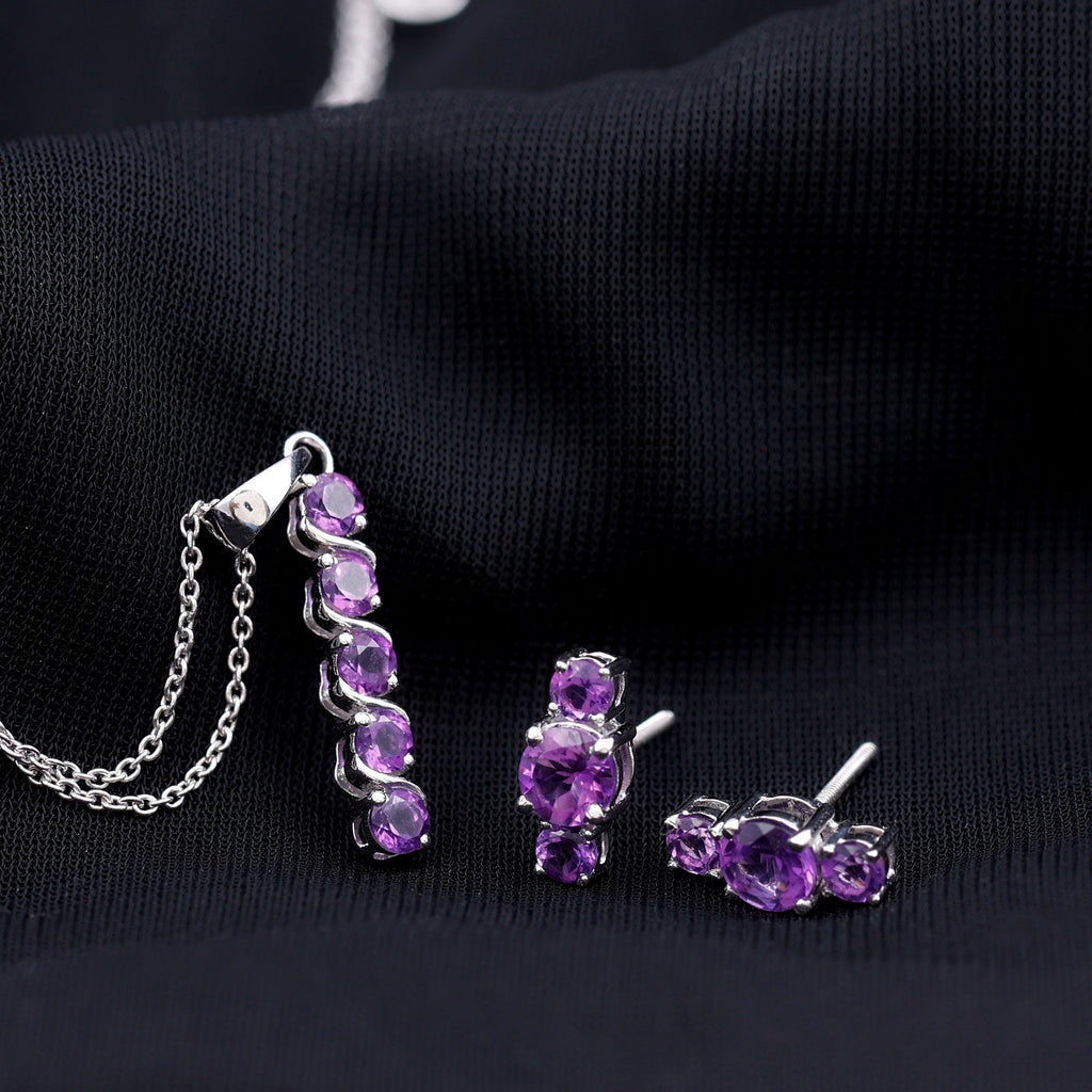 Genuine Amethyst Bar Necklace and Earring Set
