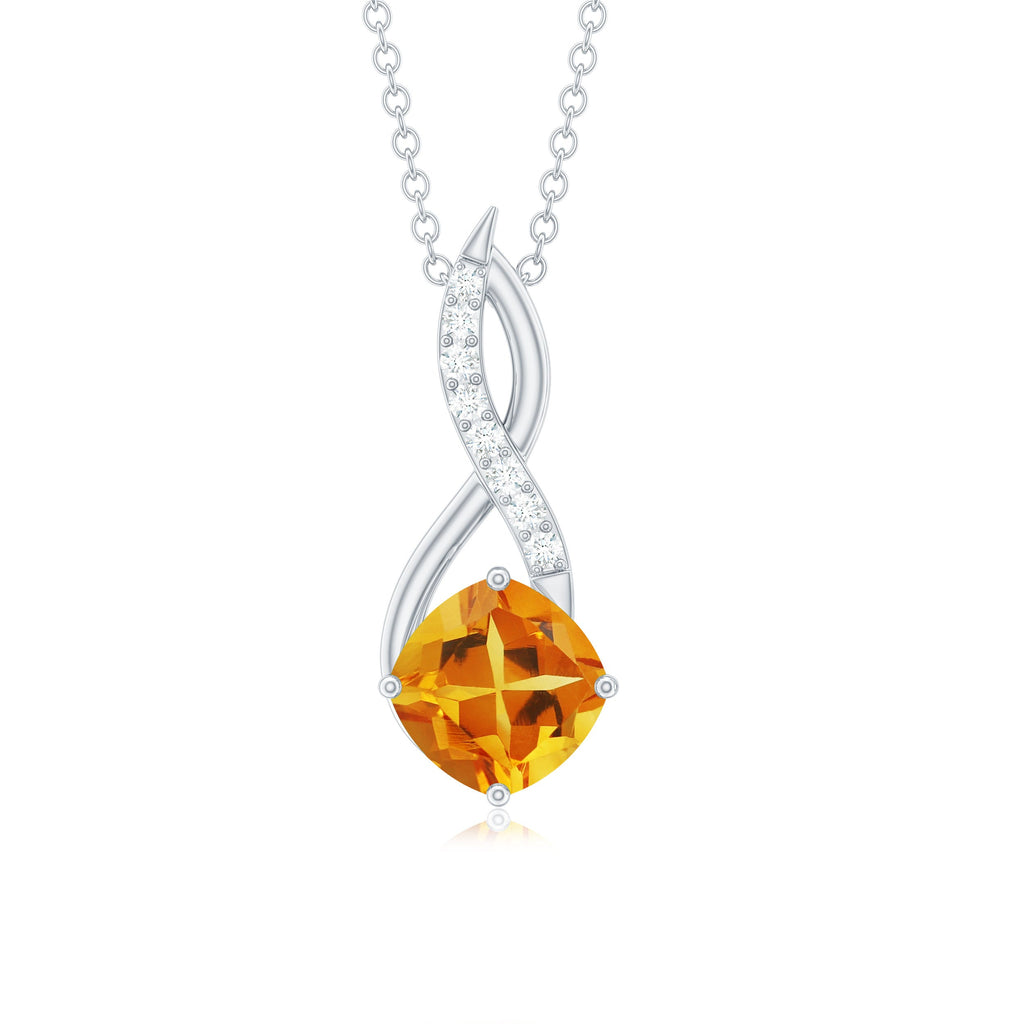 Natural 2.23 Carat Cushion Cut Citrine Infinity Pendant Necklace with Diamond