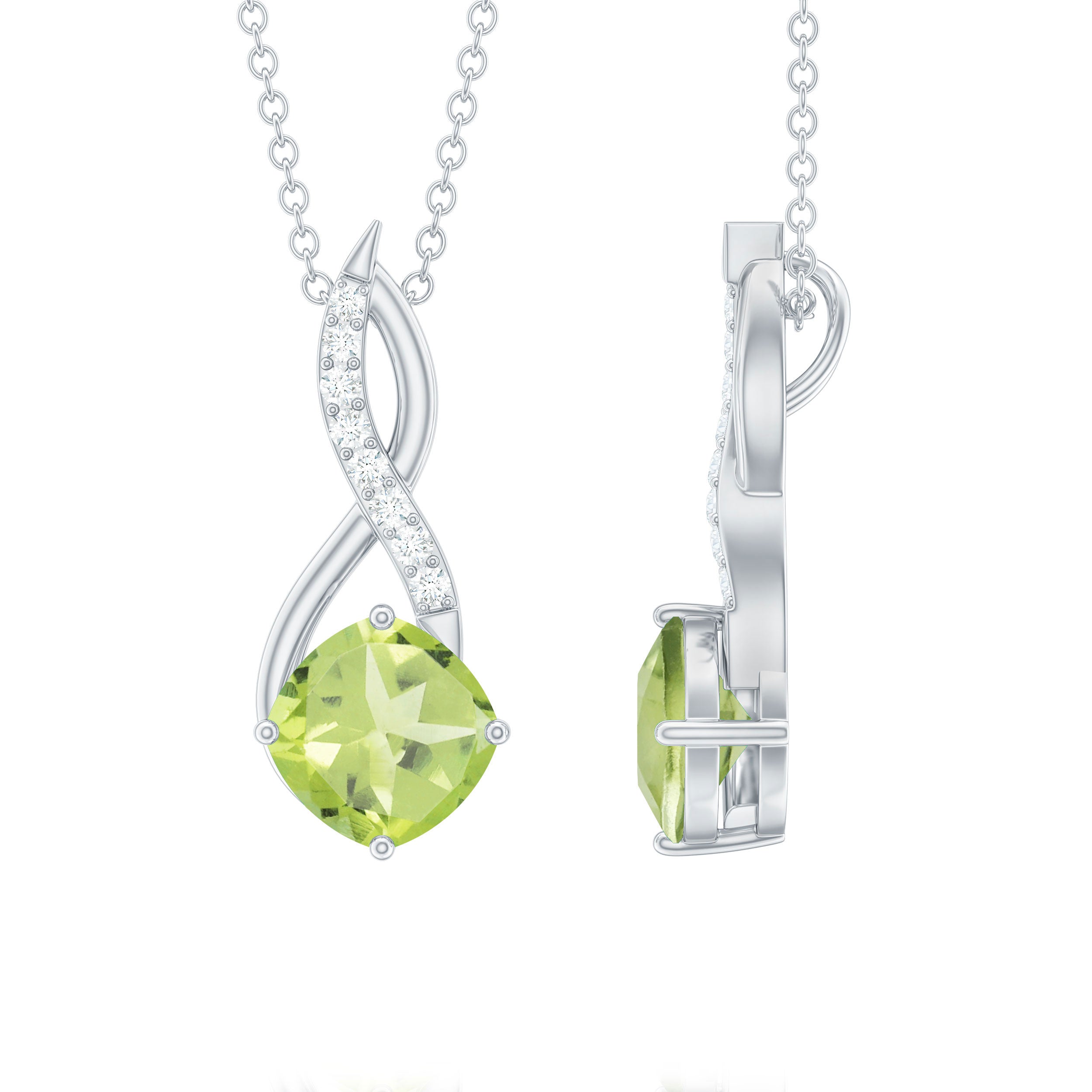 2 Carat Cushion Cut Peridot and Diamond Infinity Necklace