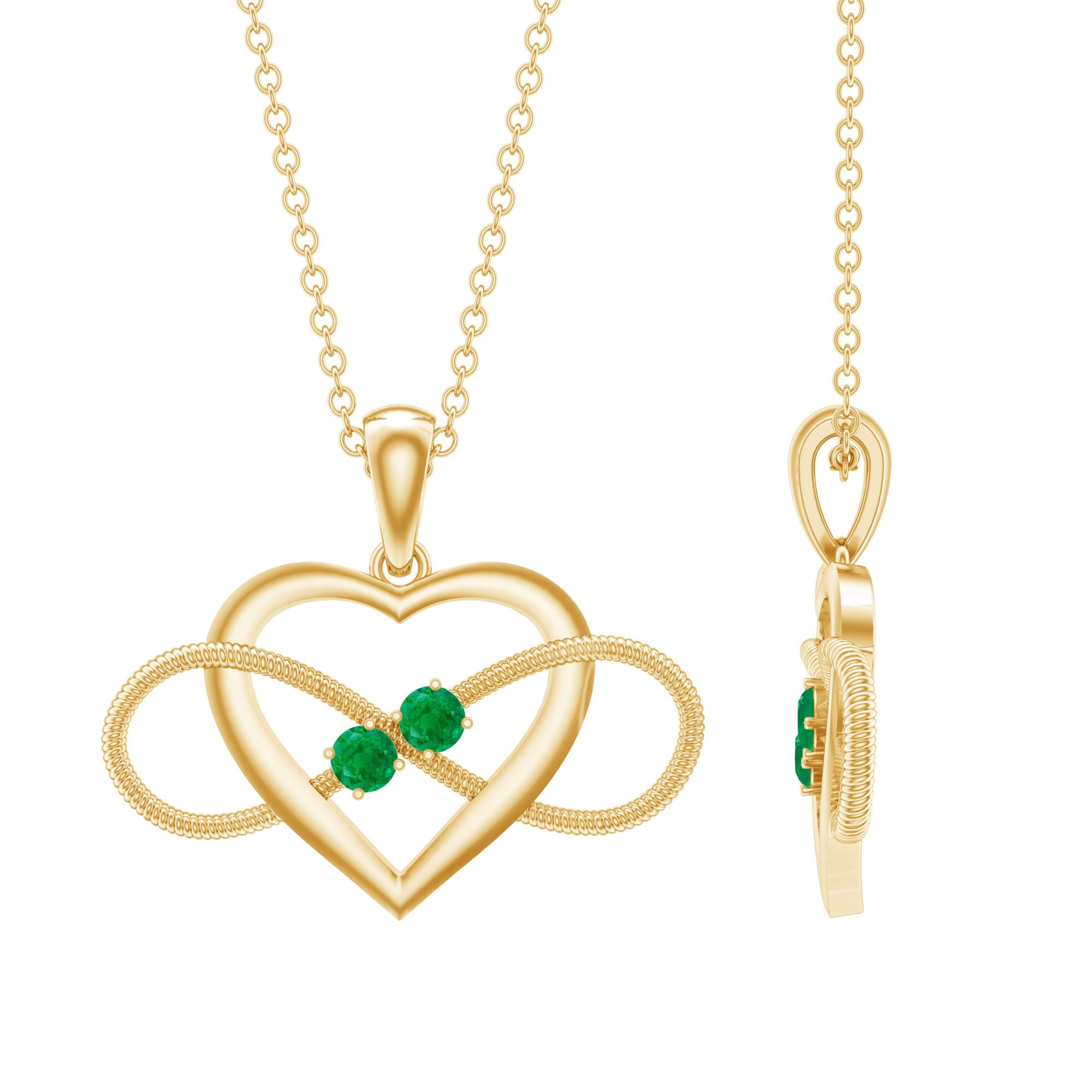 Heart Infinity Necklace with Real Emerald