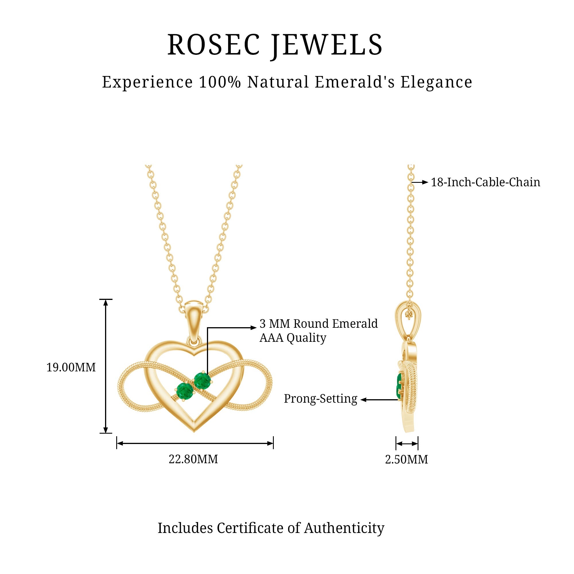 Heart Infinity Necklace with Real Emerald