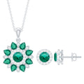 Certified Lab Created Emerald and Diamond Flower Jewelry Set