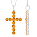 Natural Citrine Silver Cross Necklace with Chain