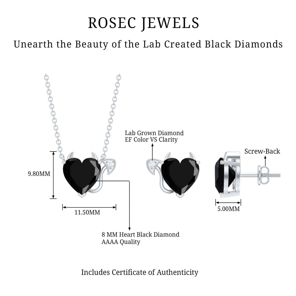 Heart Shape Lab Grown Black and White Diamond Devil Jewelry Set