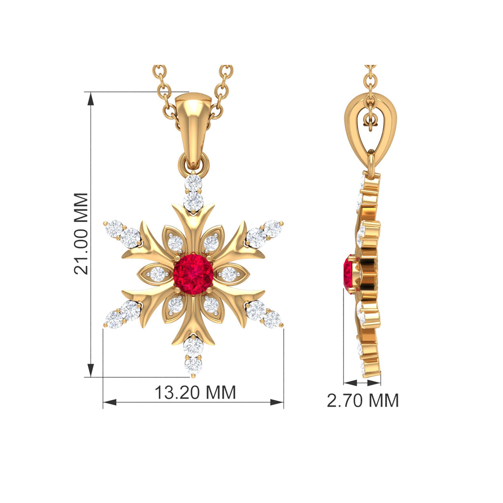 Lab Created Ruby Snowflake Pendant with Diamond Accent