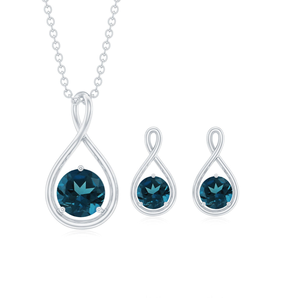 2.5 Carat Round London Blue Topaz Infinity Pendant and Earrings Set