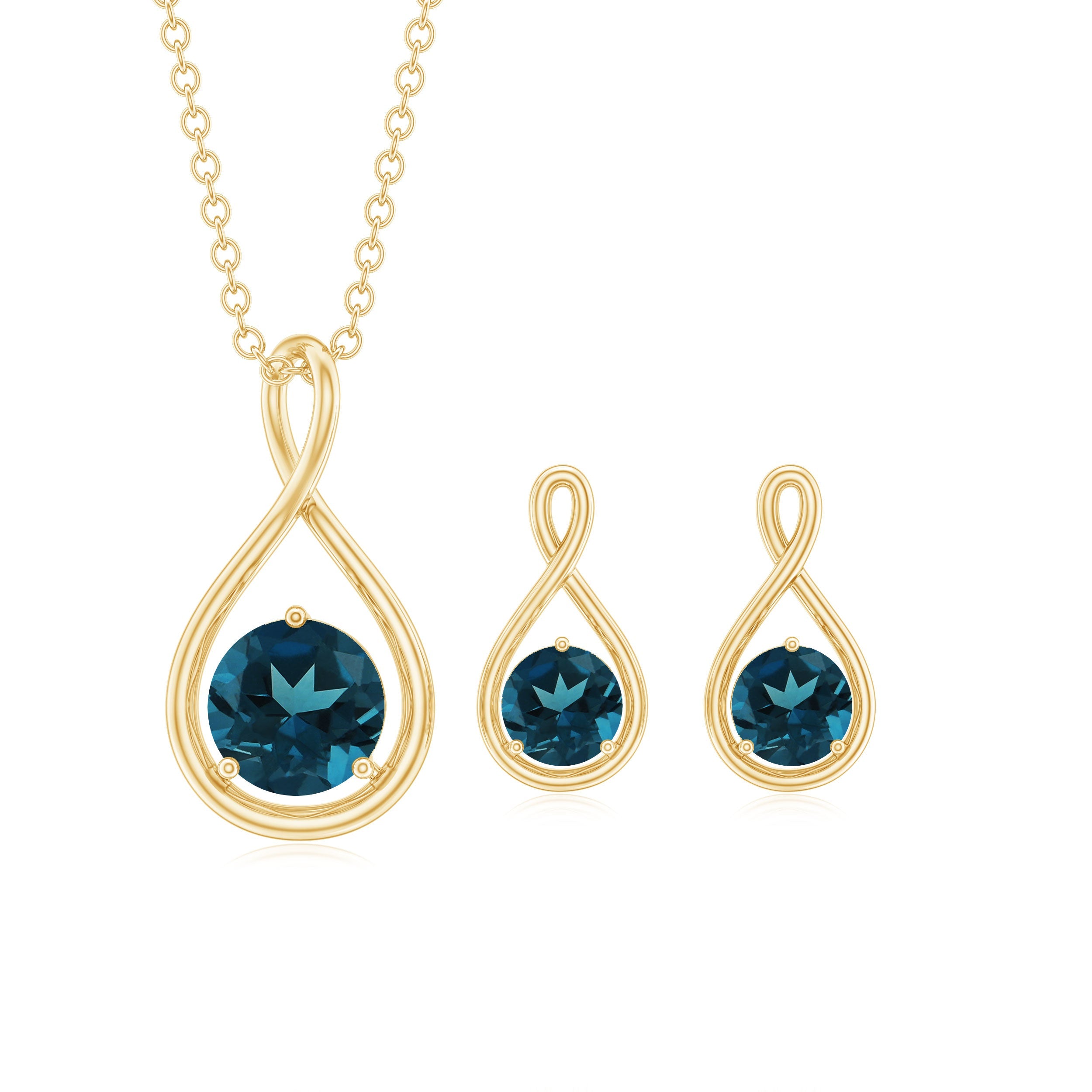 2.5 Carat Round London Blue Topaz Infinity Pendant and Earrings Set