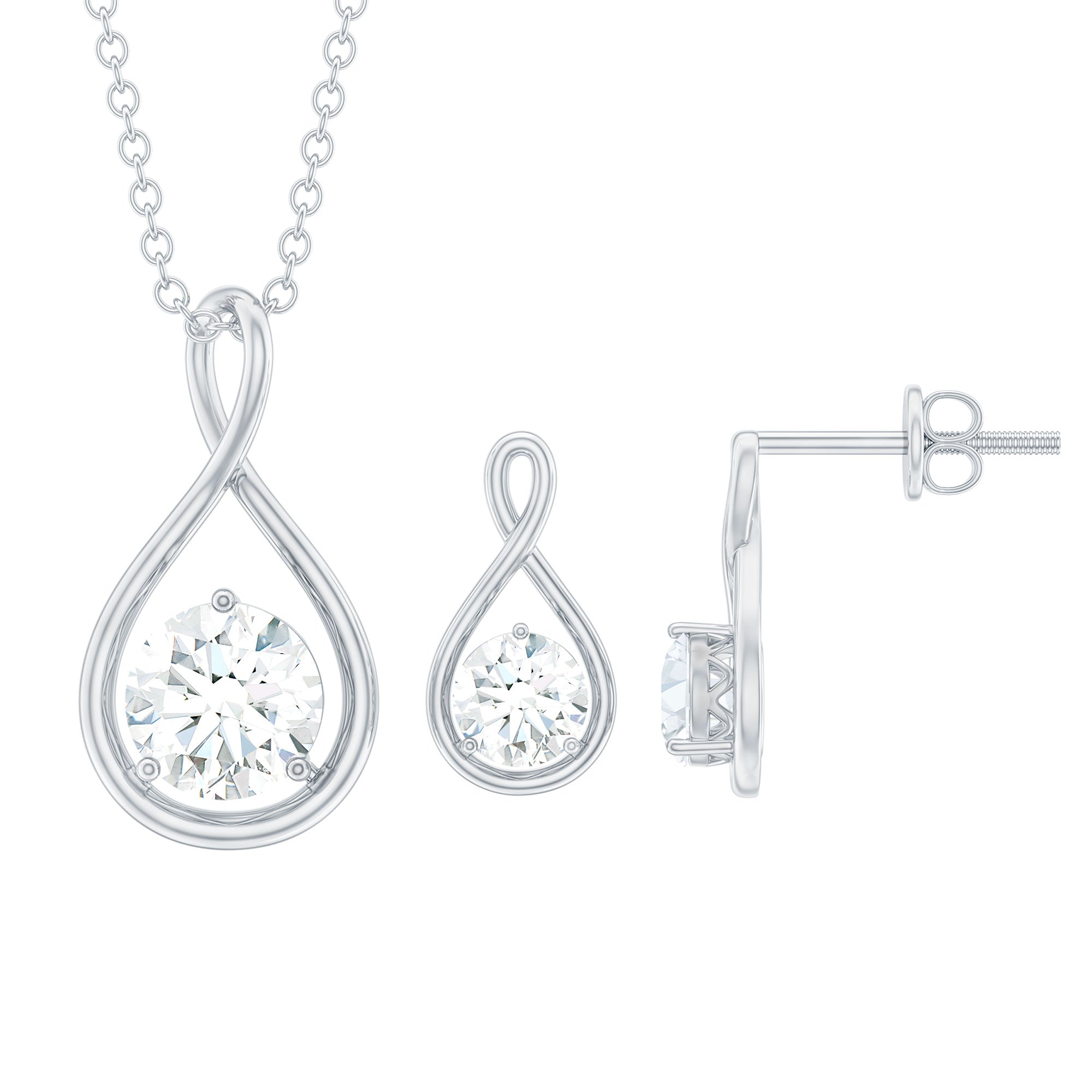 1.6 Carat Certified Moissanite Solitaire Infinity Jewelry Set