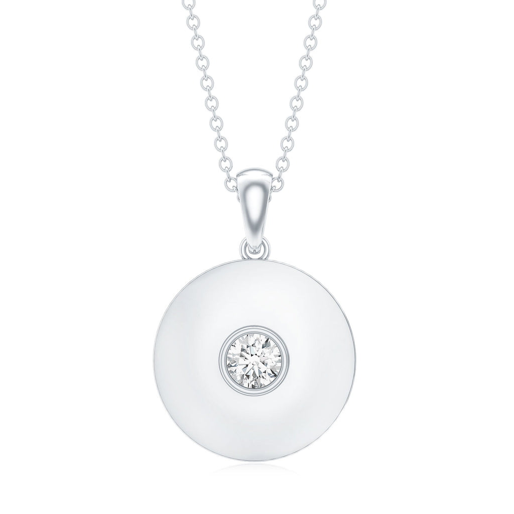 Certified Round Moissanite Disc Necklace in Bezel Setting