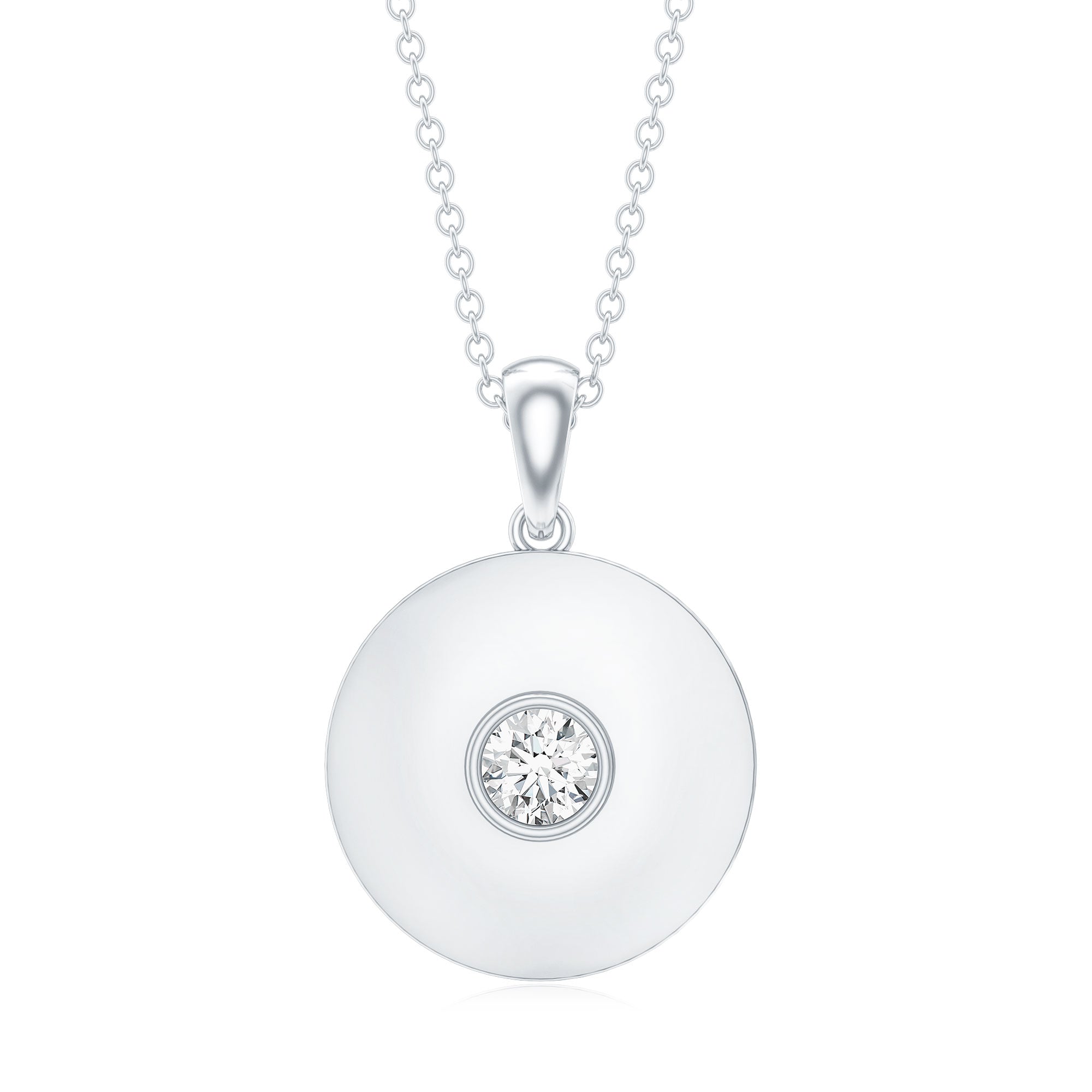 Certified Round Moissanite Disc Necklace in Bezel Setting