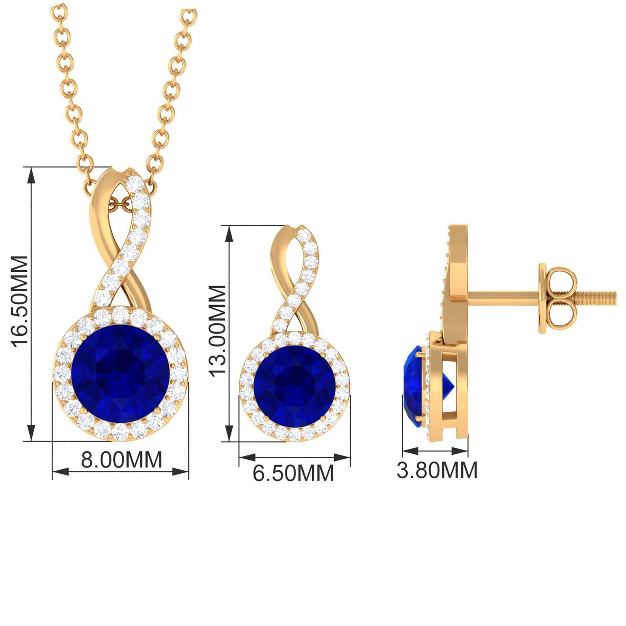 Certified 2.5 Carat Lab Grown Blue Sapphire Bridal Jewelry Set