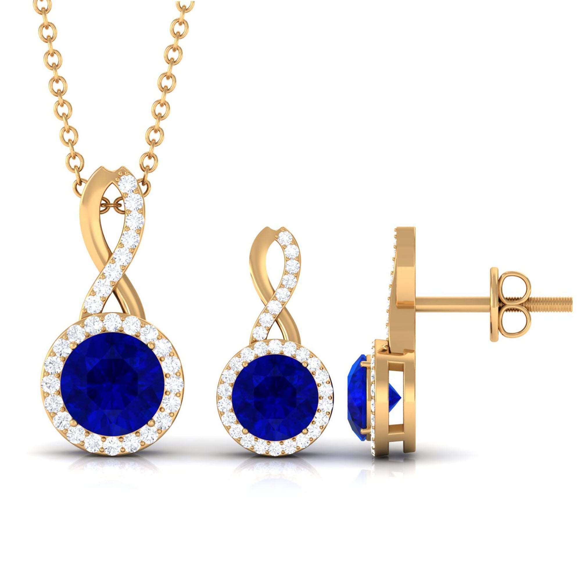 Certified 2.5 Carat Lab Grown Blue Sapphire Bridal Jewelry Set