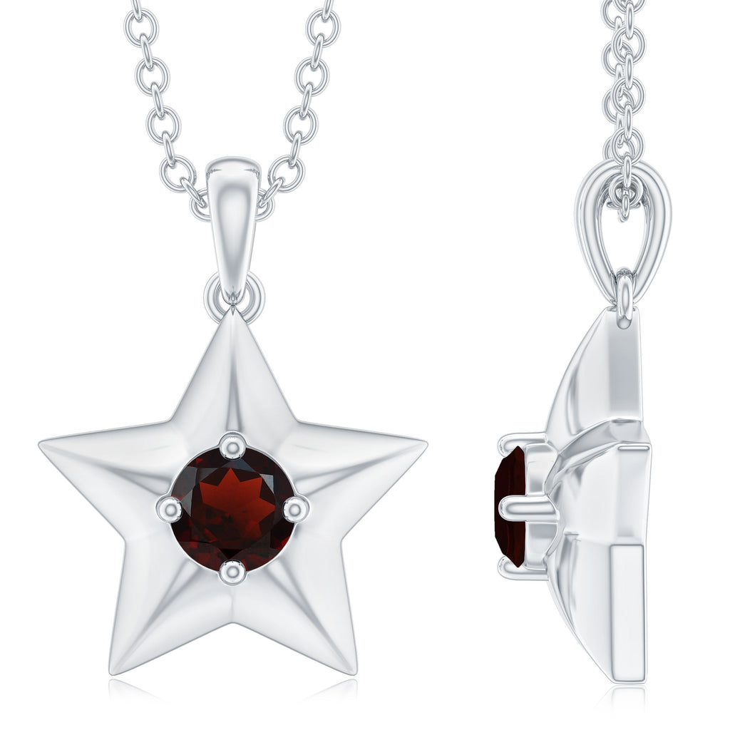 Natural Garnet Star Charm Pendant Necklace With Chain