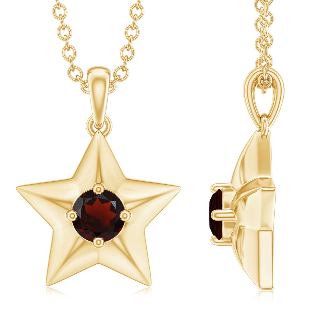 Natural Garnet Star Charm Pendant Necklace With Chain
