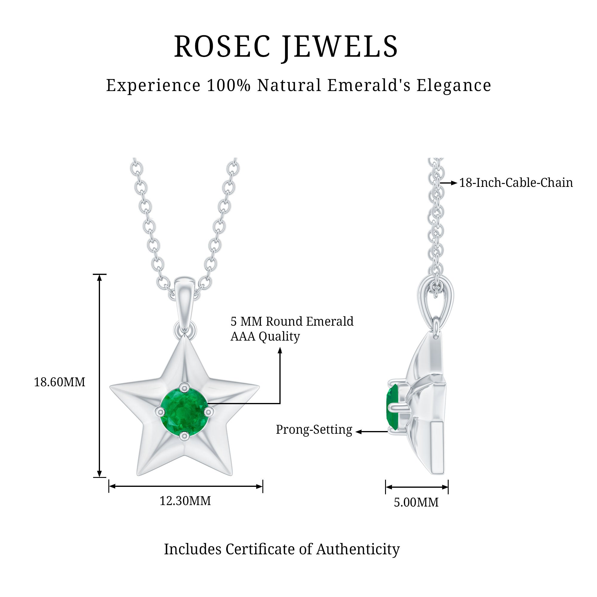 Natural Half Carat Emerald Star Pendant Necklace for Women
