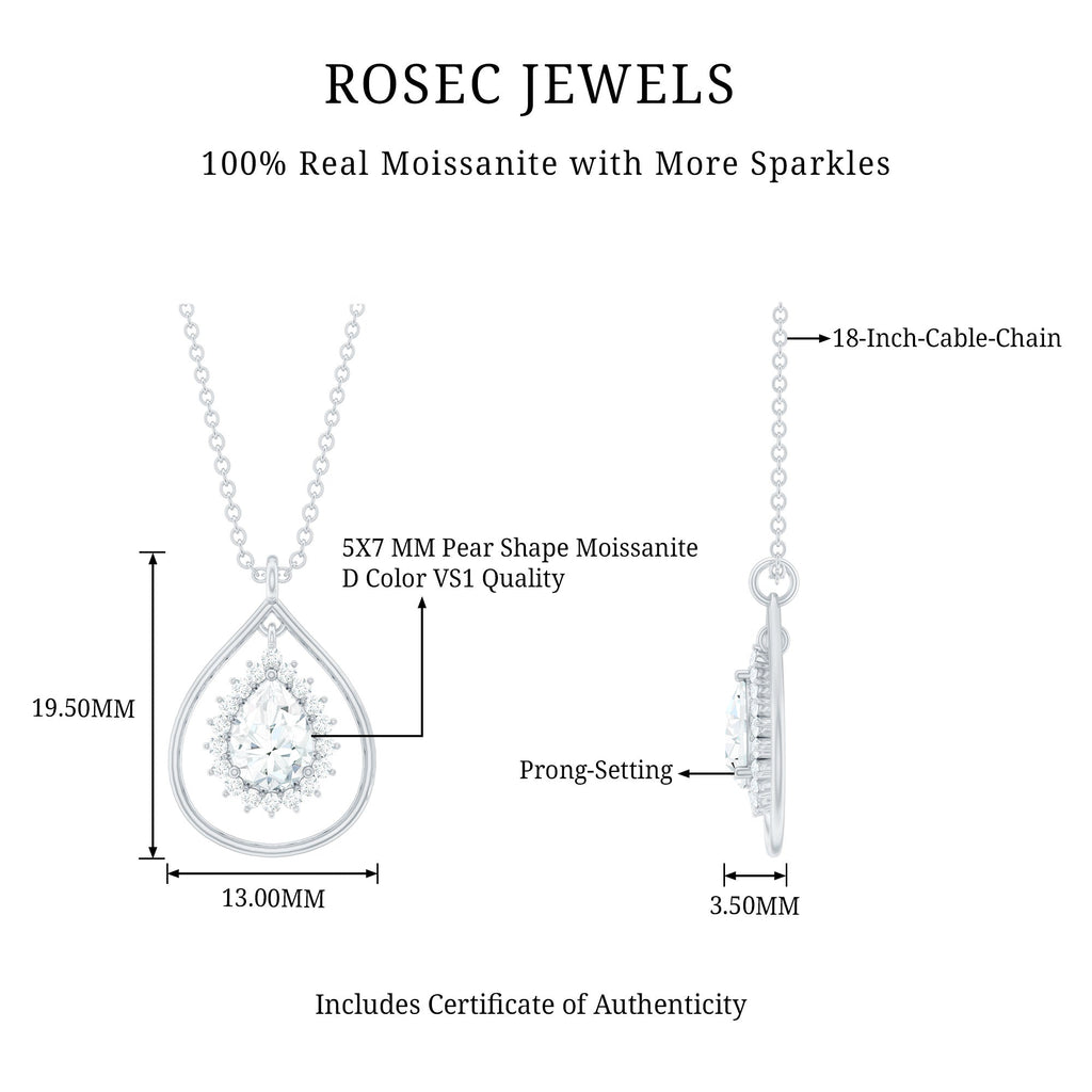 Certified 0.7 Carat Moissanite Teardrop Pendant Necklace