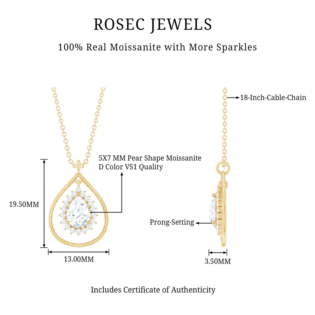 Certified 0.7 Carat Moissanite Teardrop Pendant Necklace