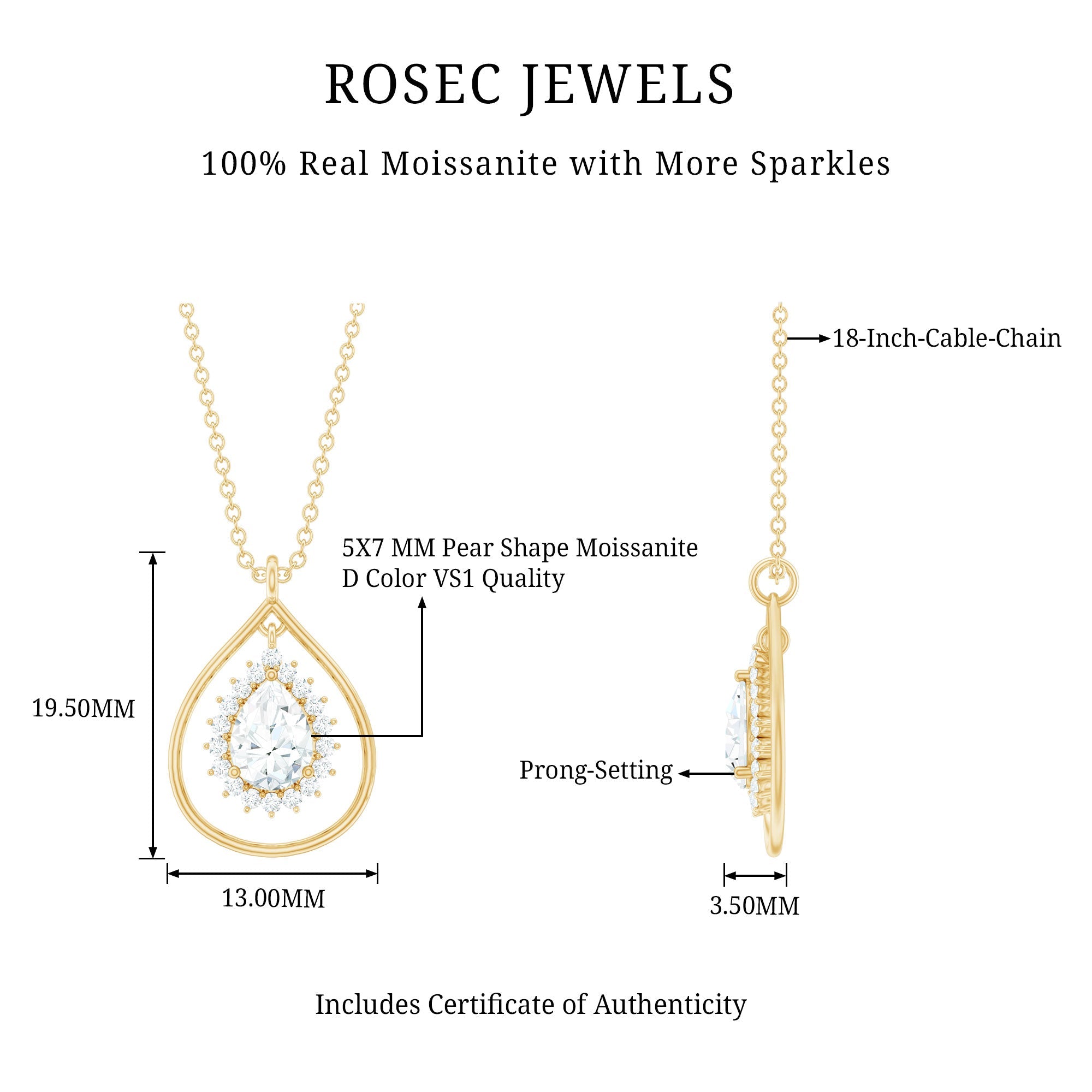 Certified 0.7 Carat Moissanite Teardrop Pendant Necklace