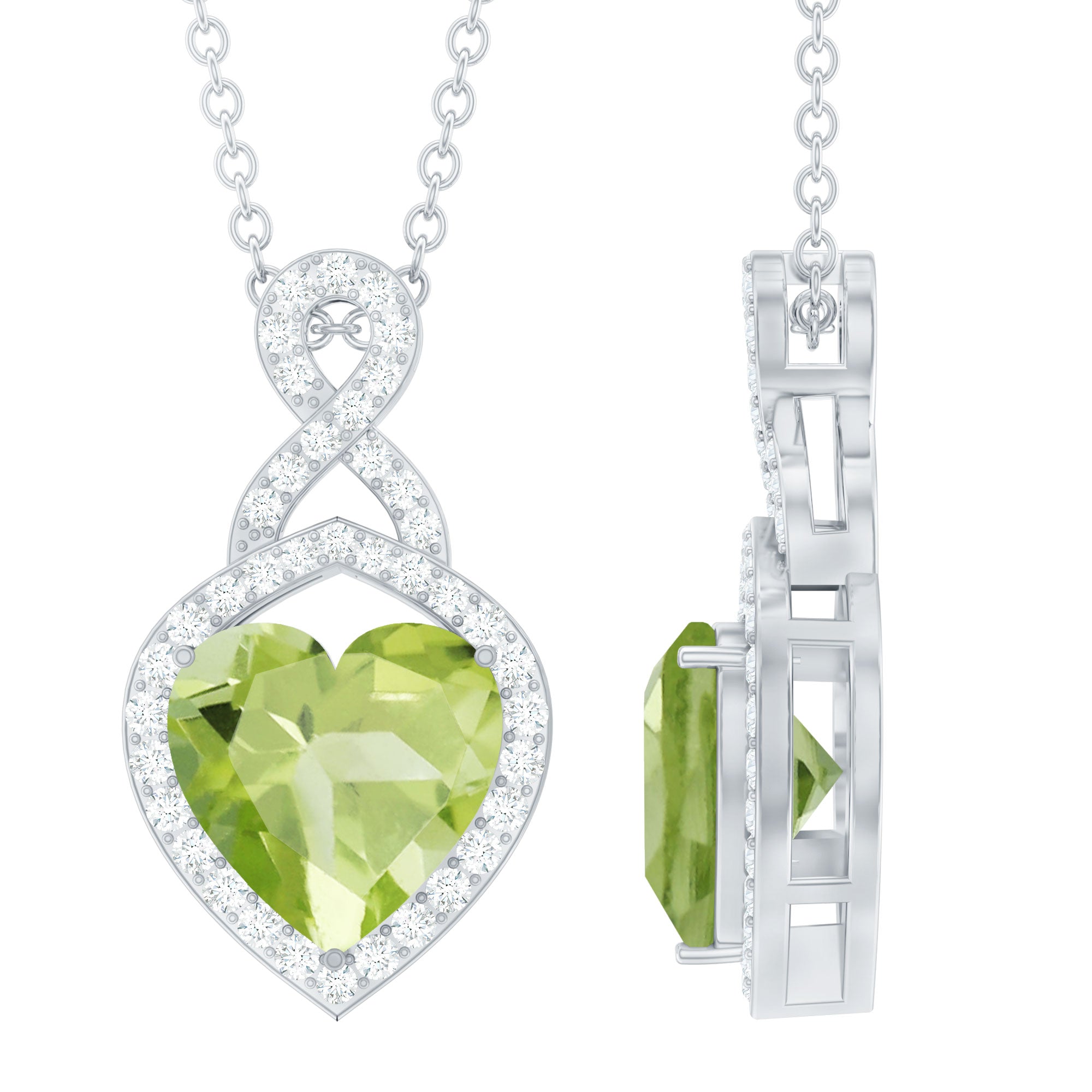 2 Carat Heart Shape Peridot Infinity Pendant with Moissanite