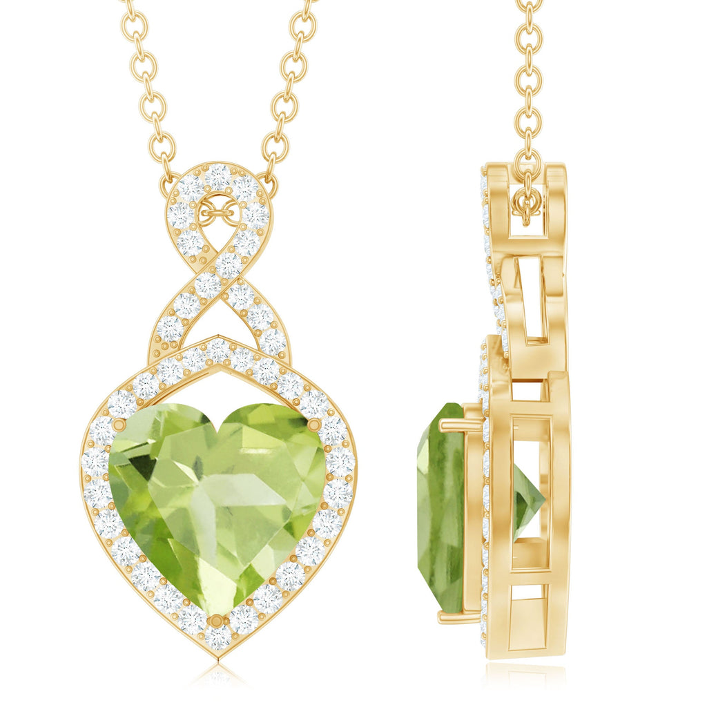 2 Carat Heart Shape Peridot Infinity Pendant with Moissanite
