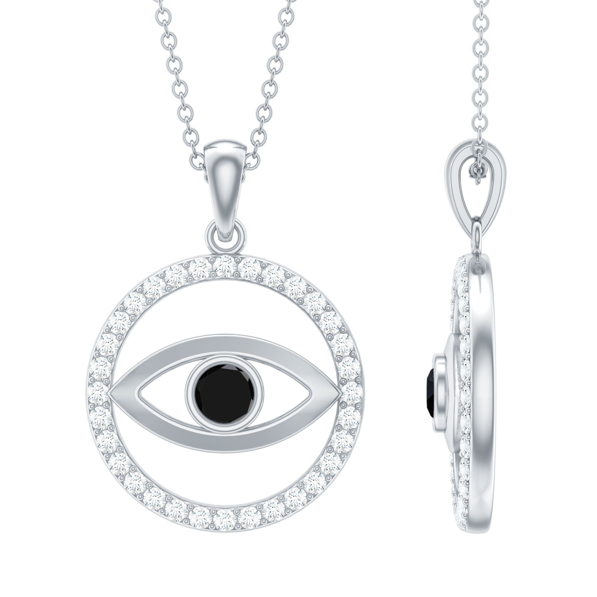 Black Spinel Evil Eye Pendant with Diamond Eternity
