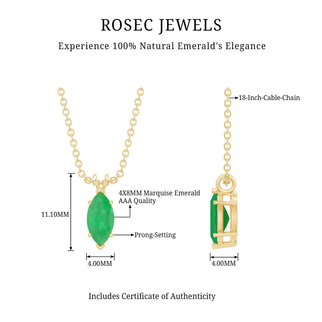 Marquise Cut Emerald Solitaire Pendant Necklace