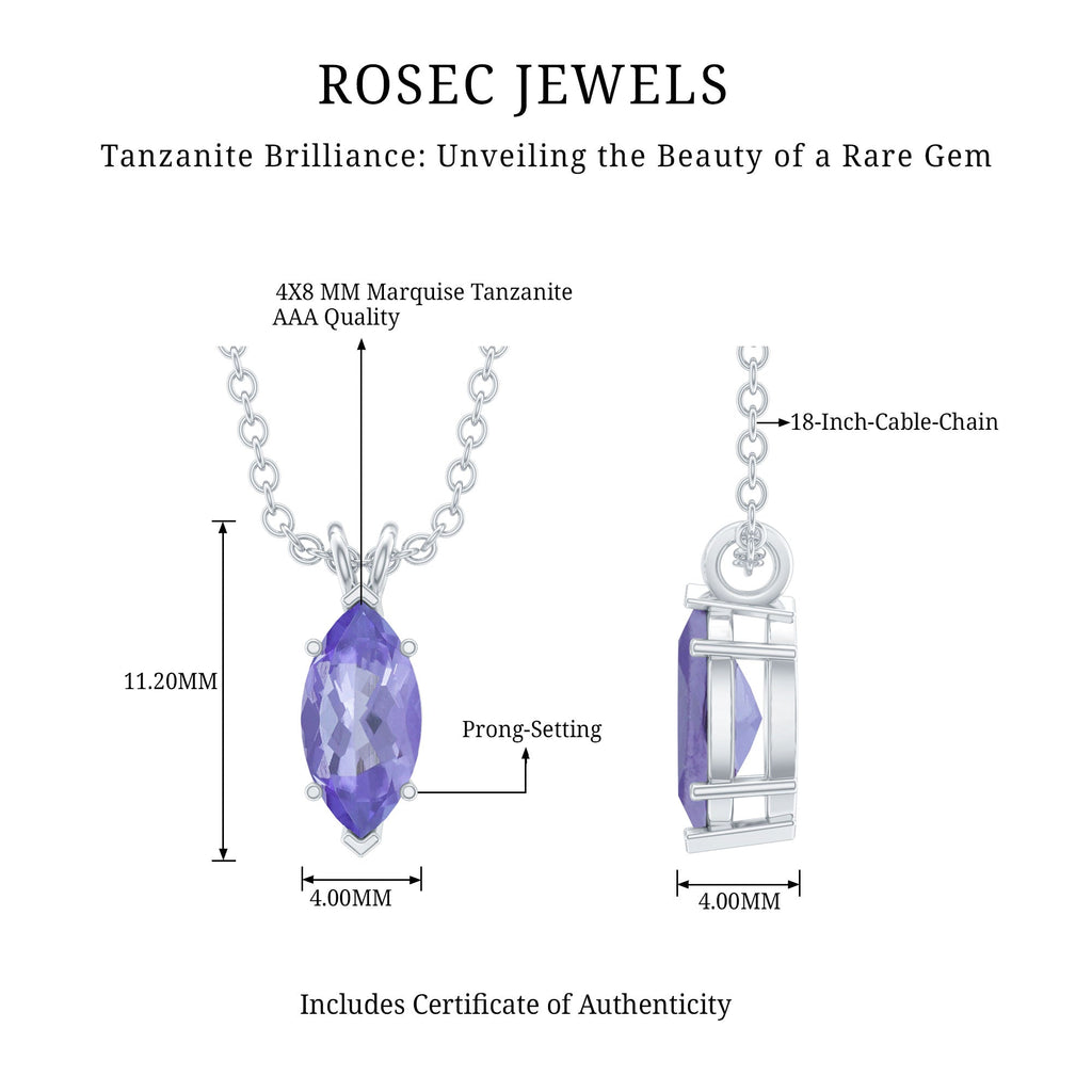 Natural 0.6 Carat Marquise Tanzanite Pendant Necklace with Silver Chain