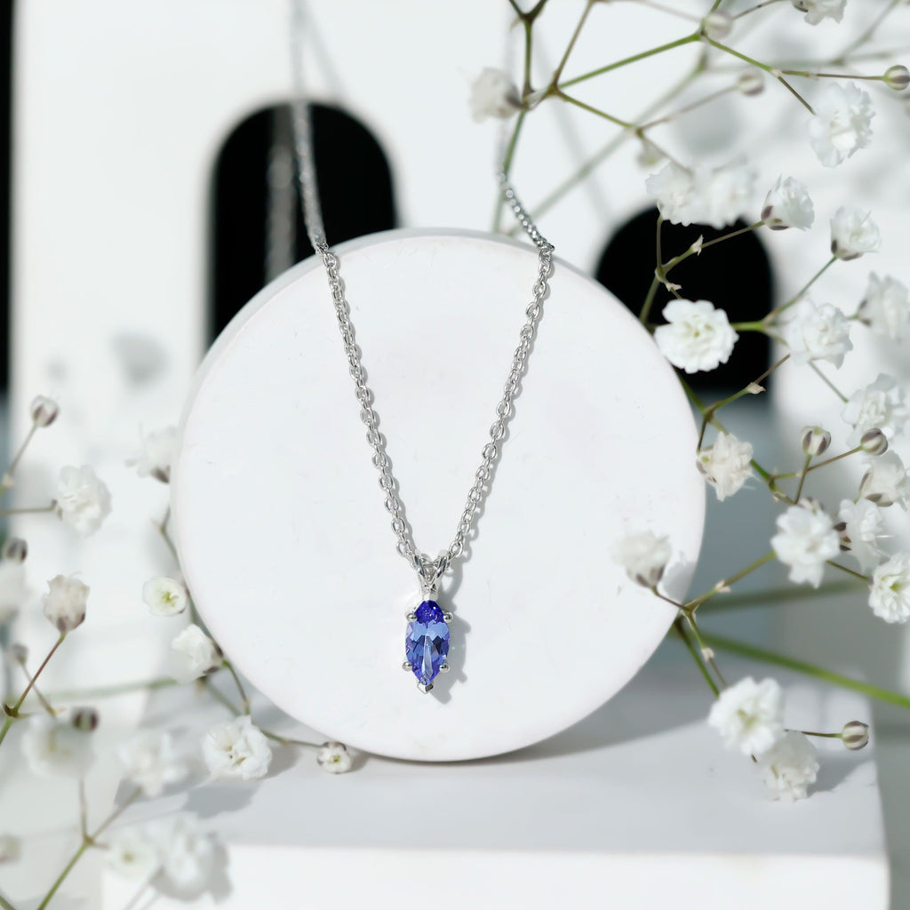 Natural 0.6 Carat Marquise Tanzanite Pendant Necklace with Silver Chain
