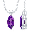 Genuine Marquise Cut Amethyst Solitaire Necklace with Silver Chain