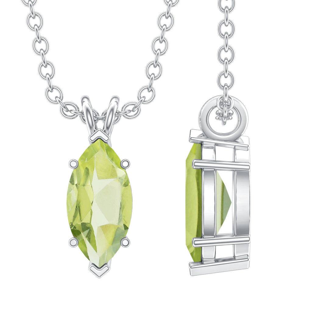 0.74 Carat Marquise Cut Peridot Birthstone Necklace with Silver Chain
