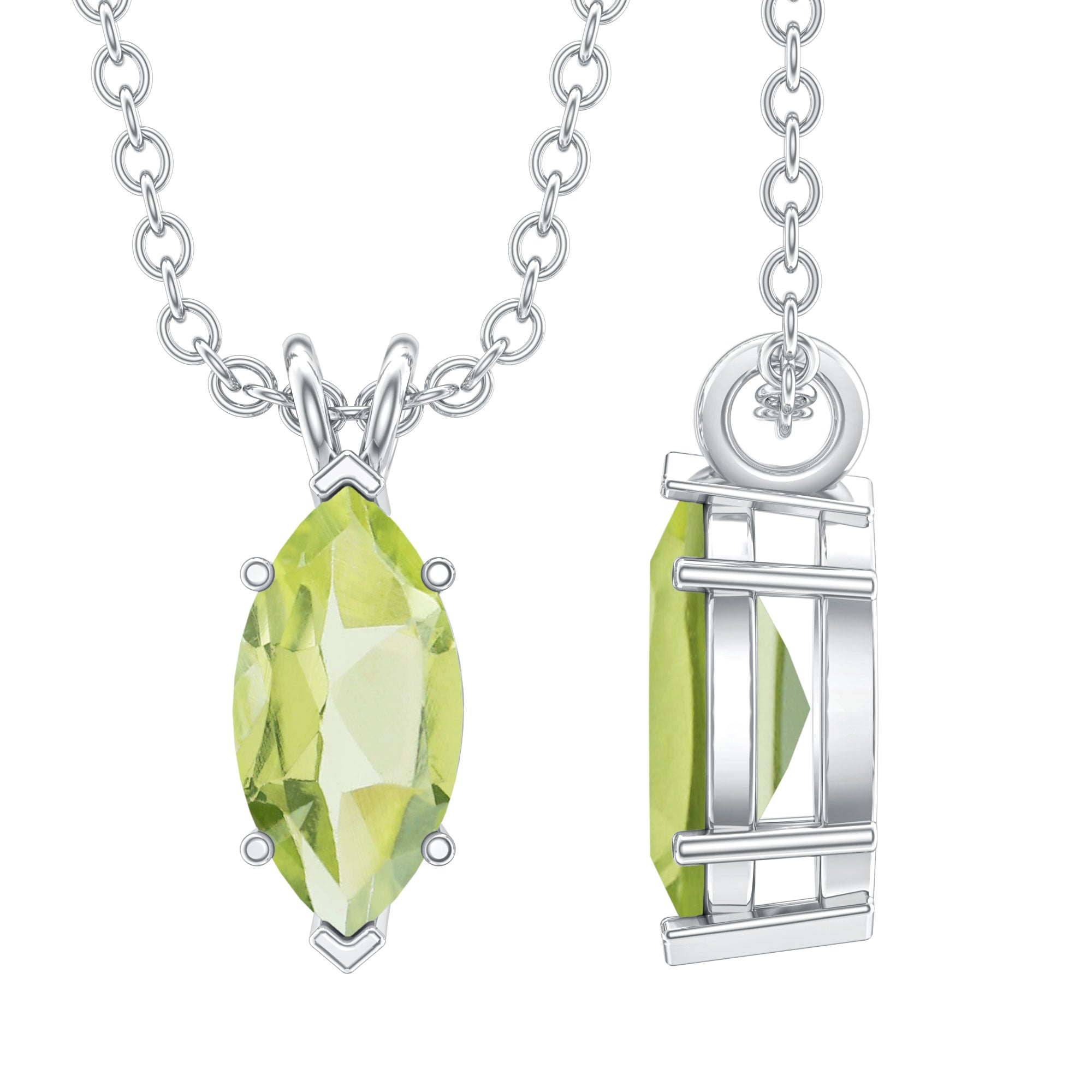 0.74 Carat Marquise Cut Peridot Birthstone Necklace with Silver Chain