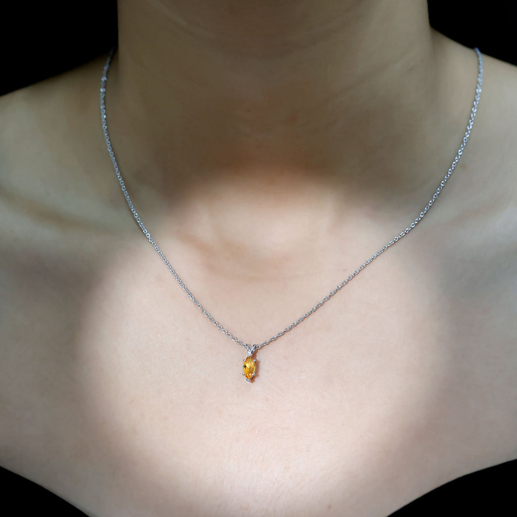 Marquise Cut 4X8 MM Citrine Solitaire Necklace with Silver Chain