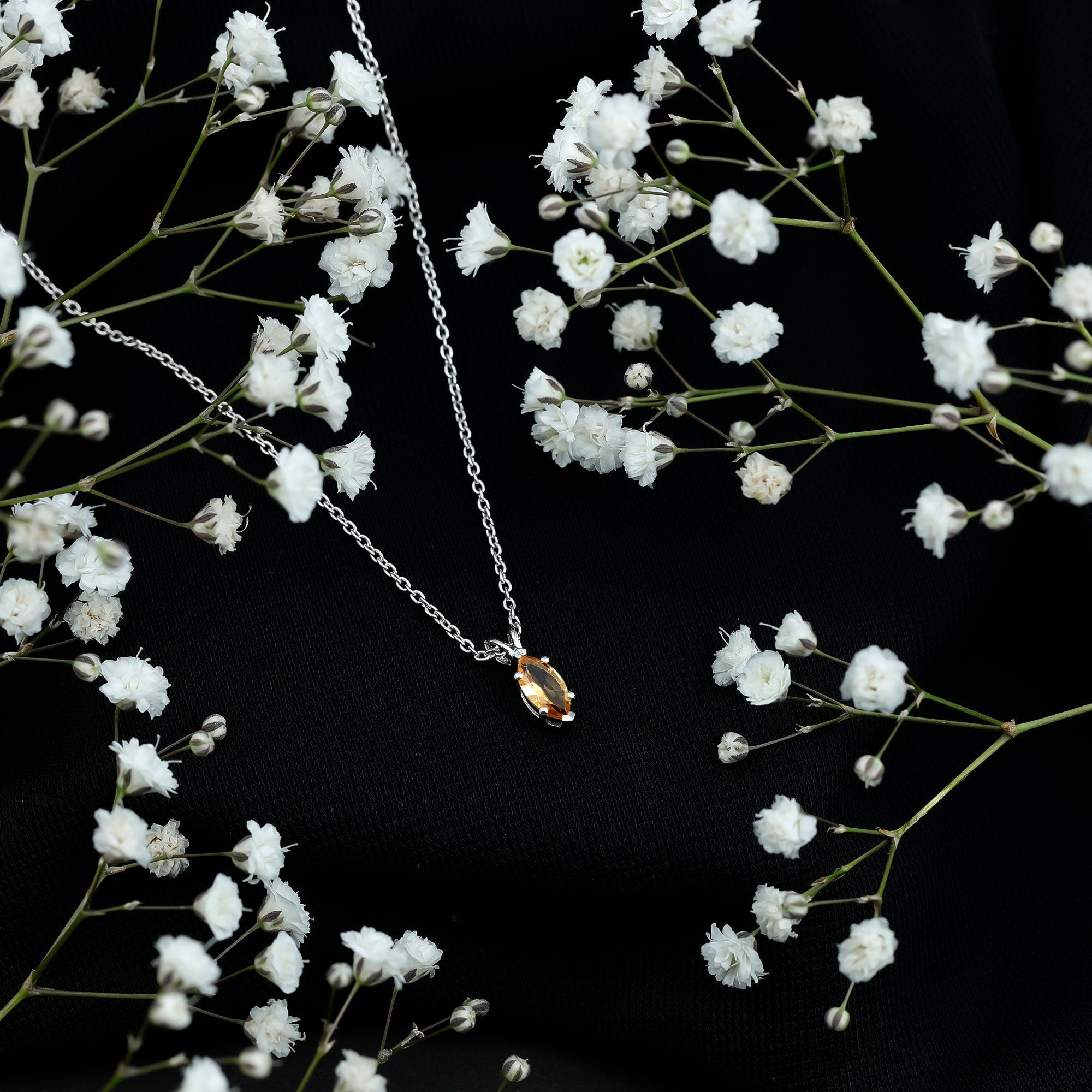 Marquise Cut 4X8 MM Citrine Solitaire Necklace with Silver Chain