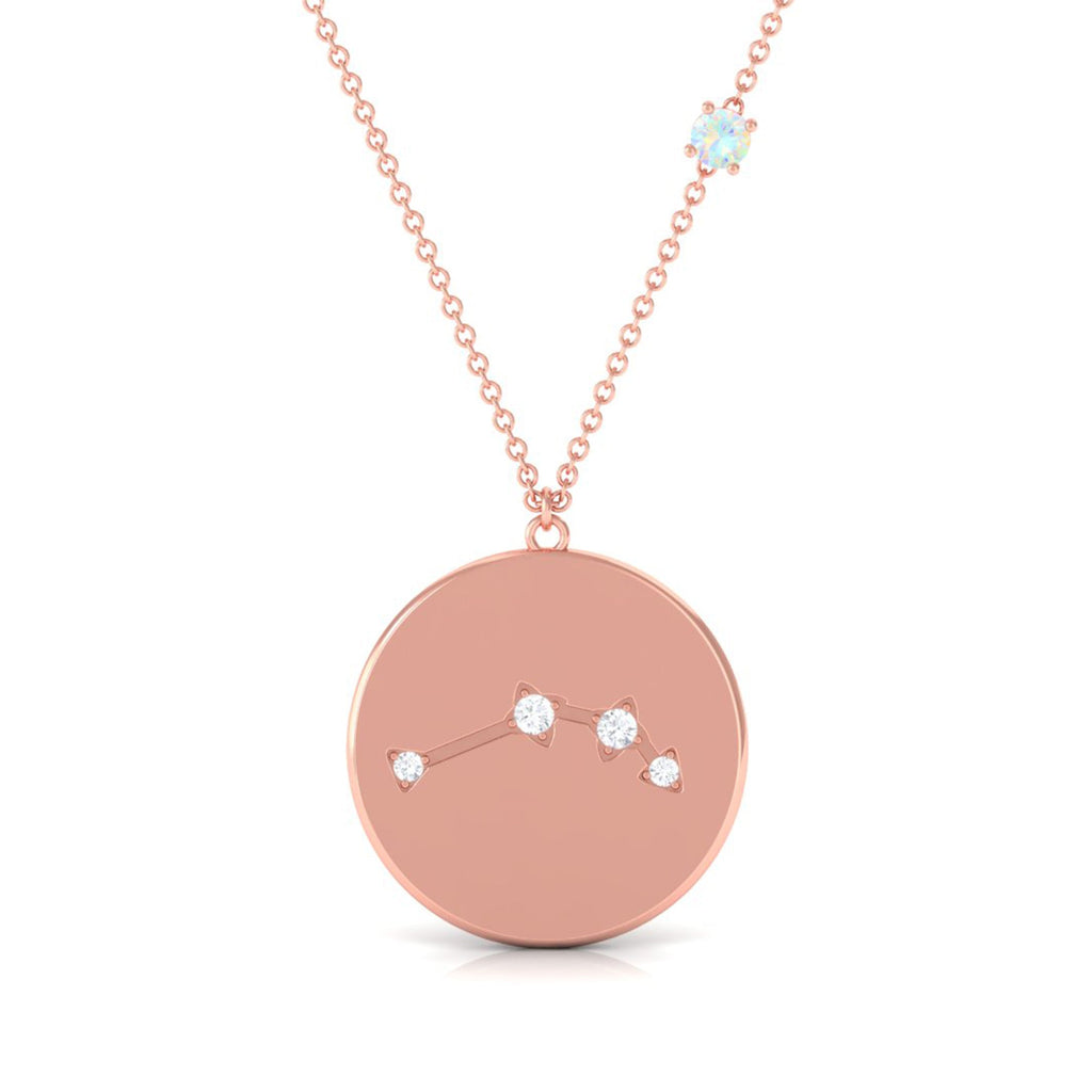 Natural Ethiopian Opal Diamond Zodiac Libra Constellation Necklace