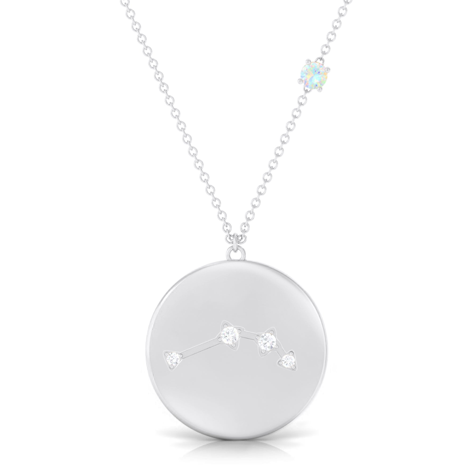Natural Ethiopian Opal Diamond Zodiac Libra Constellation Necklace