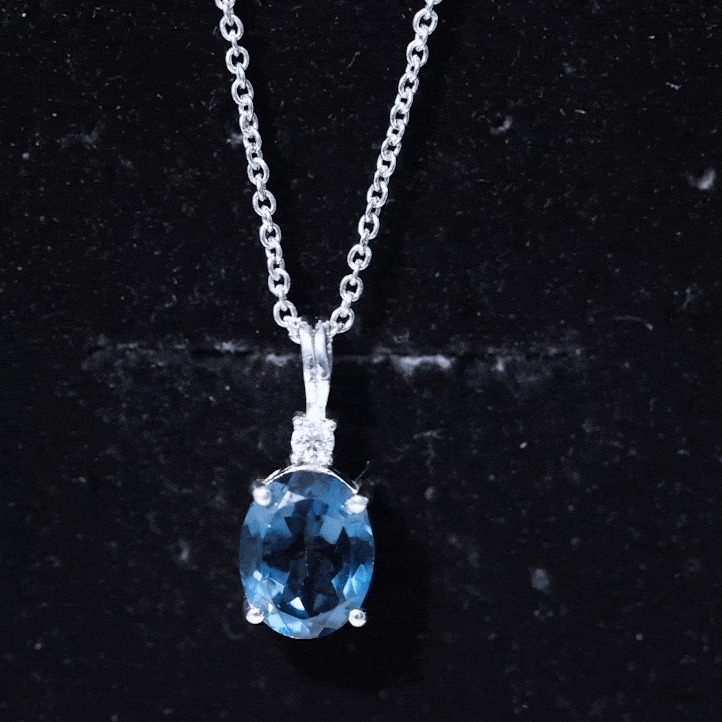 Real 2.5 Carat Oval Shape Real London Blue Topaz Oval Necklace With Silver Chain