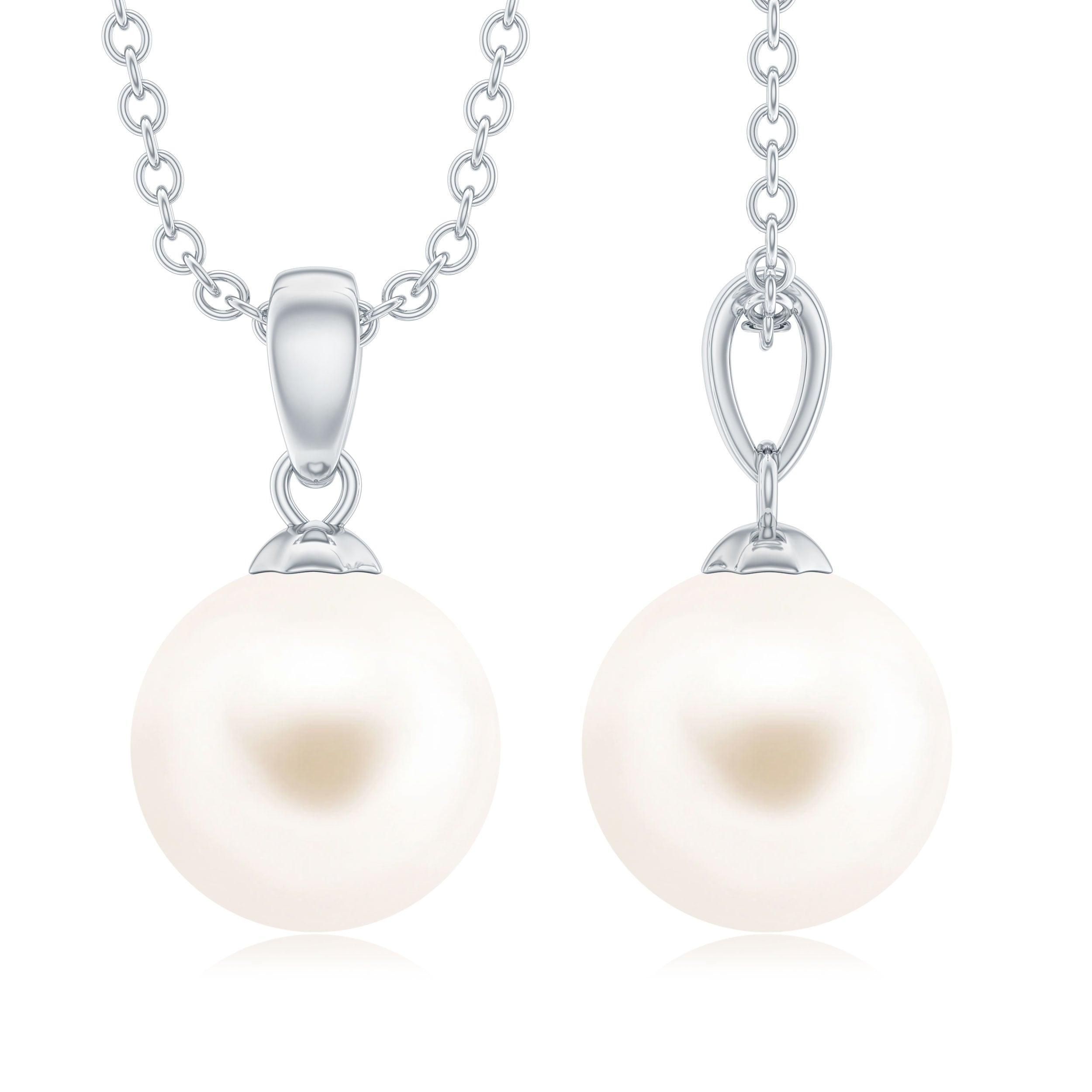 Natural 8MM Freshwater Pearl Solitaire Drop Necklace With Chain