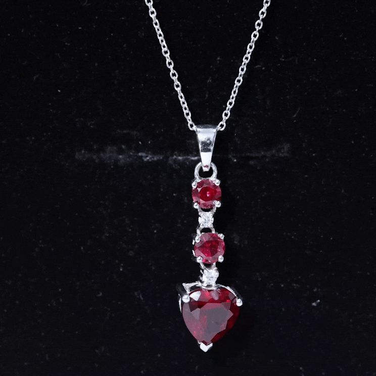 Certified 2 Carat Lab Grown Ruby Heart Necklace with Silver Chain